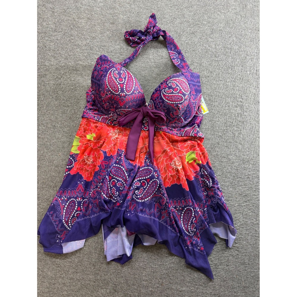 Shore Womens Paisley Floral Scallop Flyaway Swim Swimsuit S 4-6